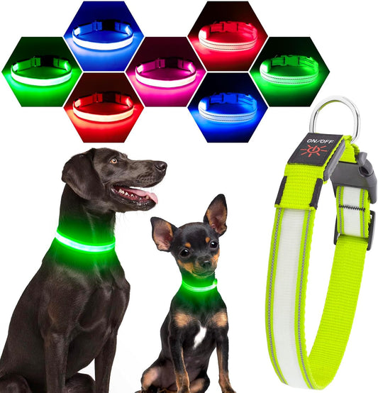 Visinite Light Up Dog Collar, Reflective LED Dog Collar, Adjustable Lighted Dog Collars Rechargeable Waterproof, Bright Dog Glow Collar for Pet Safety at Night Walking, Fit Large Medium Dogs
