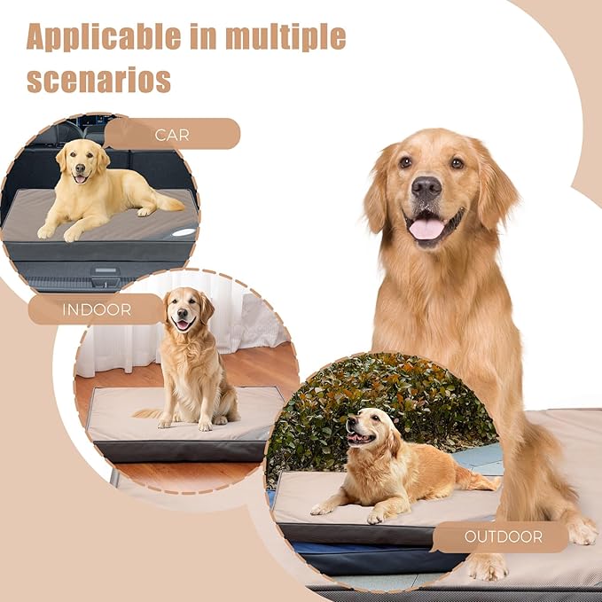 Orthopedic Outdoor Waterproof Dog Beds for Large Dogs, Washable Pet Bed with Egg Crate Foam Pet Bed Mat for Crate and Removable Oxford Fabric Cover,41"x 29",Beige