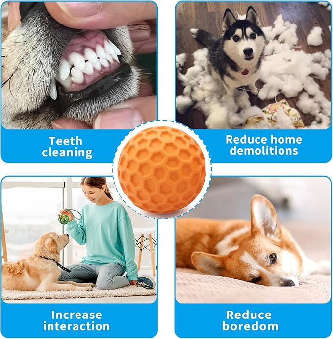 Durable Indestructible Squeaky Dog Ball for Aggressive Heavy Chewers, Unbreakable Tough Natural Rubber Dog Toy, Bouncy Interactive Ball for Medium & Large Dogs, Safe for Teeth & Gums (Orange)