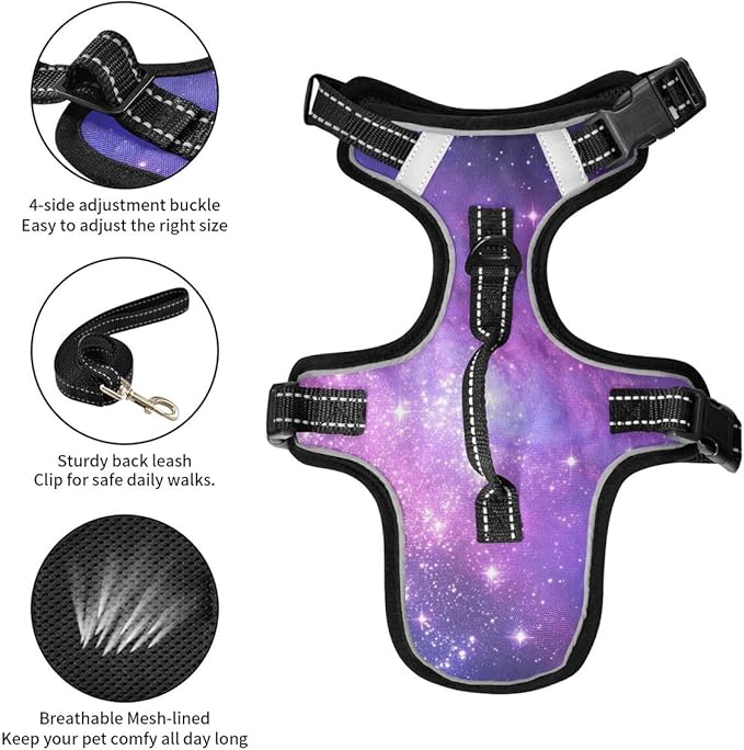 xigua Galaxy Dog Harness, No Pull Pet Vest Harness Reflective Breathable Small & Medium Dog Harness with Nylon Handle