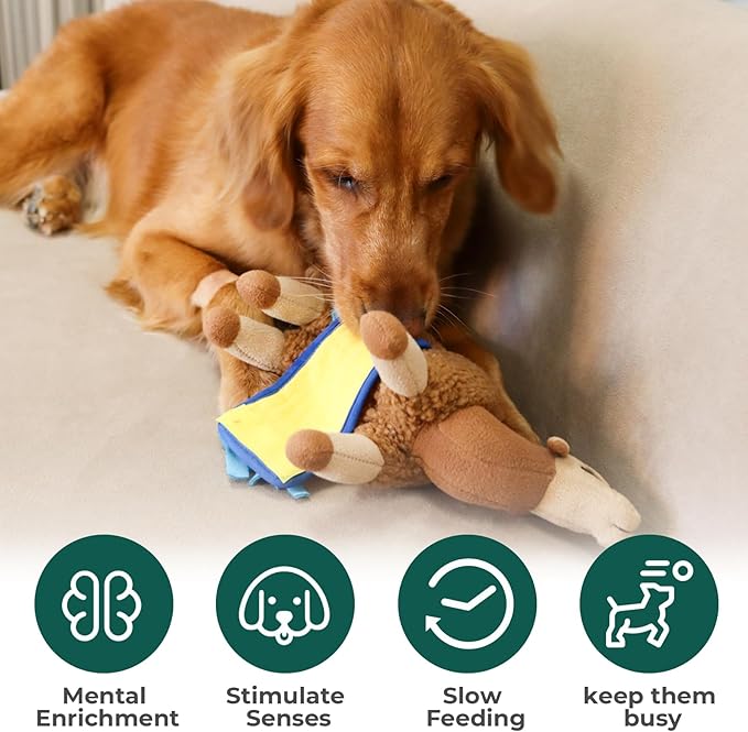 Snuffle Dogs Toys Plush Stuffed Puppy Toy No Squeaky Treat Hide for Large, Medium, Small Dogs and Puppies Slow Feeder, Machine Washable, Pet Supplies Toys for Dogs to Keep Them Busy, Camel