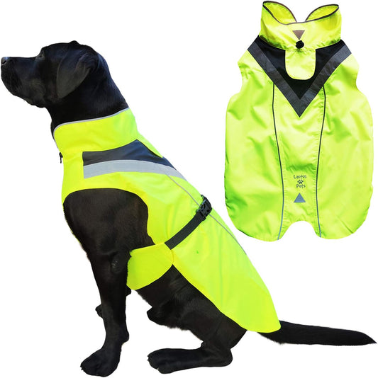 Dog Rain Coat - Waterproof, Reflective, Bright Yellow with Harness Hole (M, Yellow)