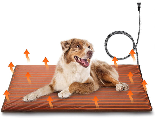 TURBRO 35x24” Large Pet Heating Pad, Electric Heated Dog Bed for Large Breeds, Air Valve Design, Anti-Bite Cord, Ultra-Soft and Anti-Slip Cover, Outdoor and Indoor Use, UL Test Passed, Brown