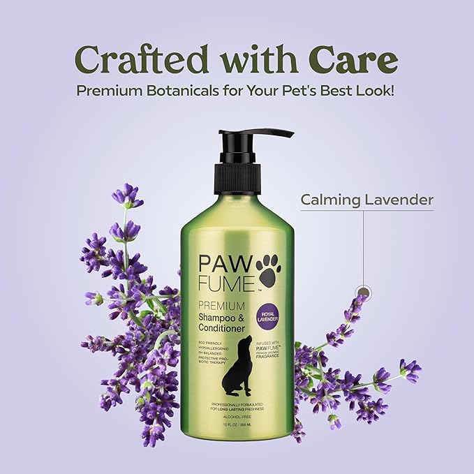 PAWFUME Dog Shedding Shampoo and Conditioner, Royal Lavender, 2-Pack – Nourish & Detangle for Silky Soft Coat – Probiotic, Deep-Cleaning, pH-Balanced – Salon-Quality Shedding Shampoo for Dogs