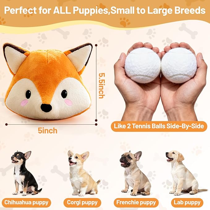 Interactive Fox Puppy Toy for Anxiety & Boredom Relief - Automatic Self-Moving, Bouncing & Vibrating with Sound for Mental Stimulation | Rechargeable & Chew-Resistant for All Breed Sizes