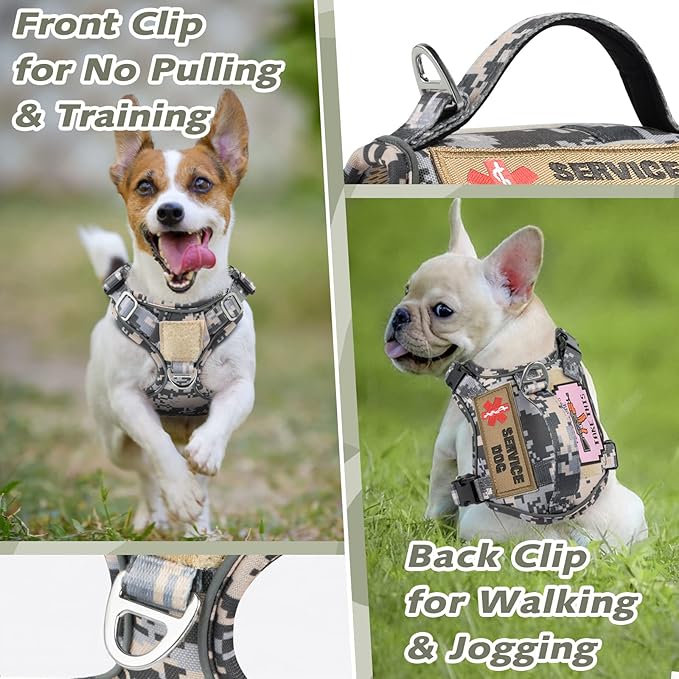 XS Dog Harness Tactical Style, No Pull Military Service Dog Vest with Vertical Handle, Outdoor Training Small Puppy Vest Chihuahua Harness (Camo Grey, XS)