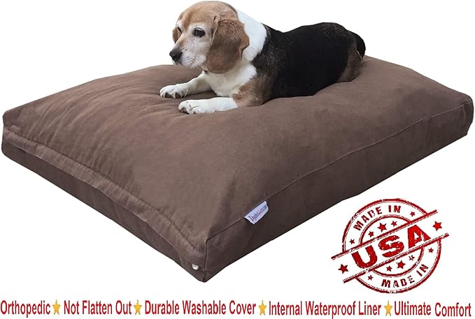 Dogbed4less Heavy Duty Shredded Memory Foam Pet Dog Bed Pillow with Waterproof Lining and Machine Washable Denim Cover, 40X35 Inch, Brown