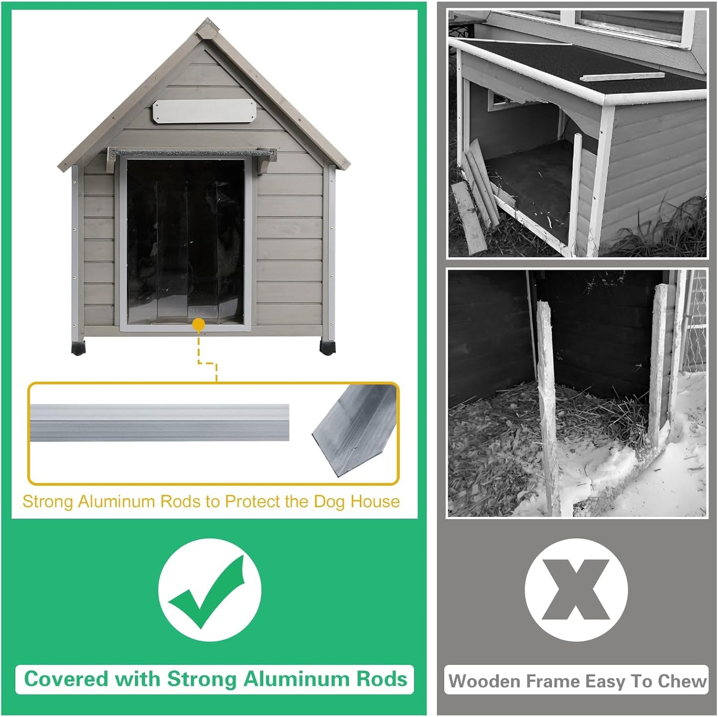 PetsCosset 30.5" L Outdoor Dog House with Waterproof Asphalt Roof for Small to Medium Dogs,Large Wooden Indoor Dog Kennel with Anti-Chewing Metal,Oxford Cloth Window,Durable Doghouse for 1-2 Dogs