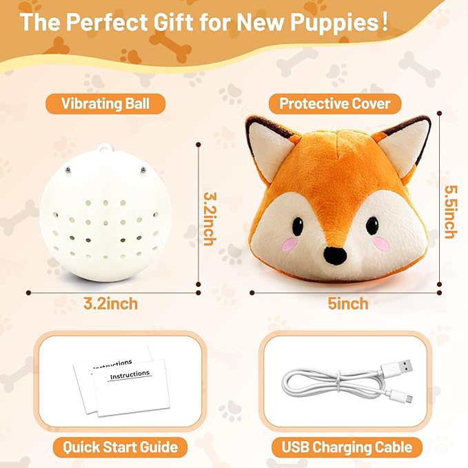 Interactive Fox Puppy Toy for Anxiety & Boredom Relief - Automatic Self-Moving, Bouncing & Vibrating with Sound for Mental Stimulation | Rechargeable & Chew-Resistant for All Breed Sizes