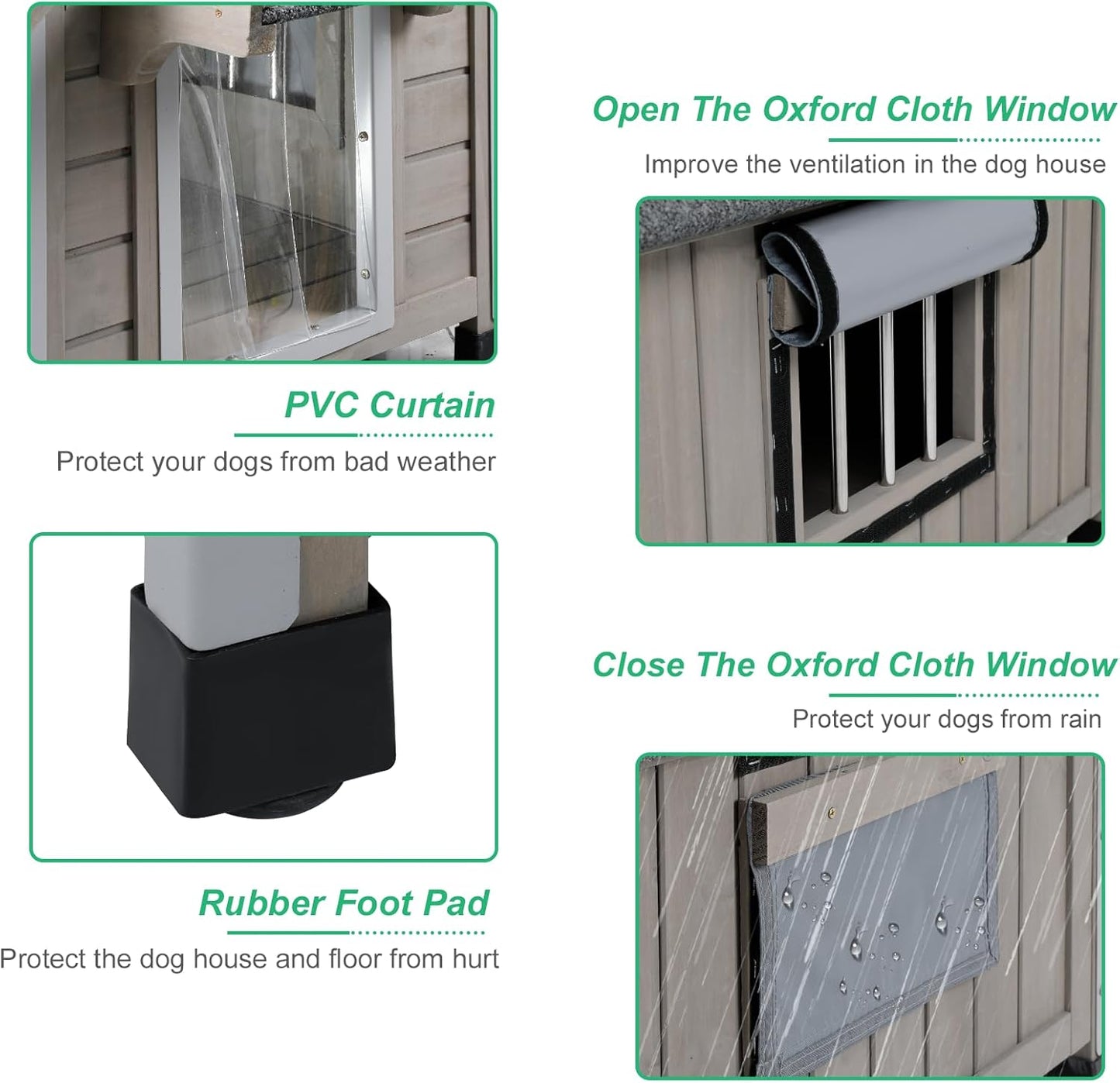 PetsCosset 30.5" L Outdoor Dog House with Waterproof Asphalt Roof for Small to Medium Dogs,Large Wooden Indoor Dog Kennel with Anti-Chewing Metal,Oxford Cloth Window,Durable Doghouse for 1-2 Dogs