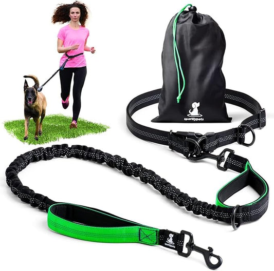 SparklyPets - Hands Free Dog Leash with Reflective Stitches - Waist Leash for Dog Walking, Hiking, Training, Jogging, Canicross, Running - for Medium & Large Breeds