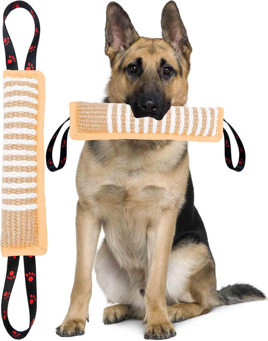 Clysoru Dog Tug Toy Dog Tough Jute Bite Pillow Lasting Training Equipment Two Flag Handles Puppy to Large Dogs Interactive Toy war Toys for Aggressive chewers