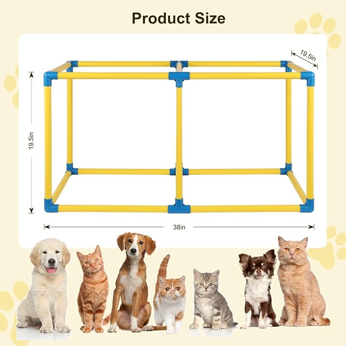 Upgraded Puppy Play Gym with 14 Hanging Toys -Small Dogs Indoor Jungle Gym-Adjustable PVC Frame, Teething & with Mental Stimulation