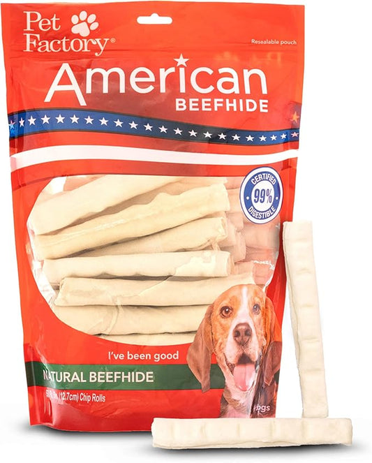 Pet Factory American Beefhide 5" Chip Rolls Dog Chew Treats - Natural Flavor, 50 Count/1 Pack