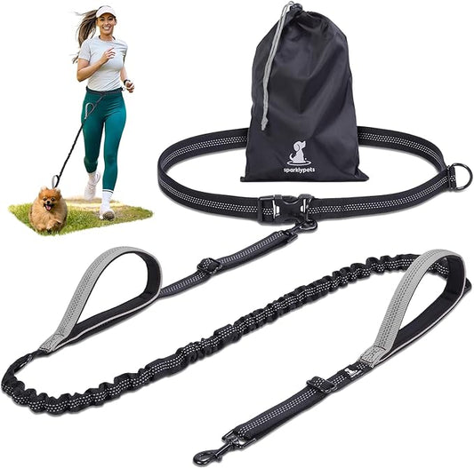 SparklyPets - Hands Free Dog Leash with Reflective Stitches - Waist Leash for Dog Walking, Hiking, Training, Jogging, Canicross, Running - for Small Dogs