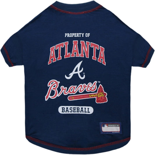 MLB Atlanta Braves Dog T-Shirt, X-Large. - Licensed Shirt for Pets Team Colored with Team Logos. - Premium Stretchable Materials for The Comfort of Your Dog & Cat.