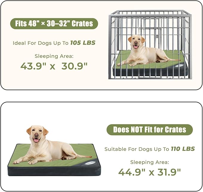 Orthopedic Outdoor Waterproof Dog Beds for Extra Large Dogs, Washable Crate Bed with Egg Crate Foam Pet Bed Mat and Removable Oxford Fabric Cooling Cover Bed,45"x 32", Dark Green