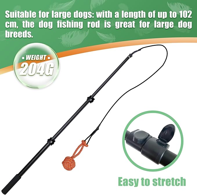 Flirt Pole for Dogs,Collapsible Extendable Dog Teaser Wand with Plush Squeaky Toy、Chase Rope, Ball Toy, Agility Training Equipment Playing Exercise Tools for Small Medium Large Dogs