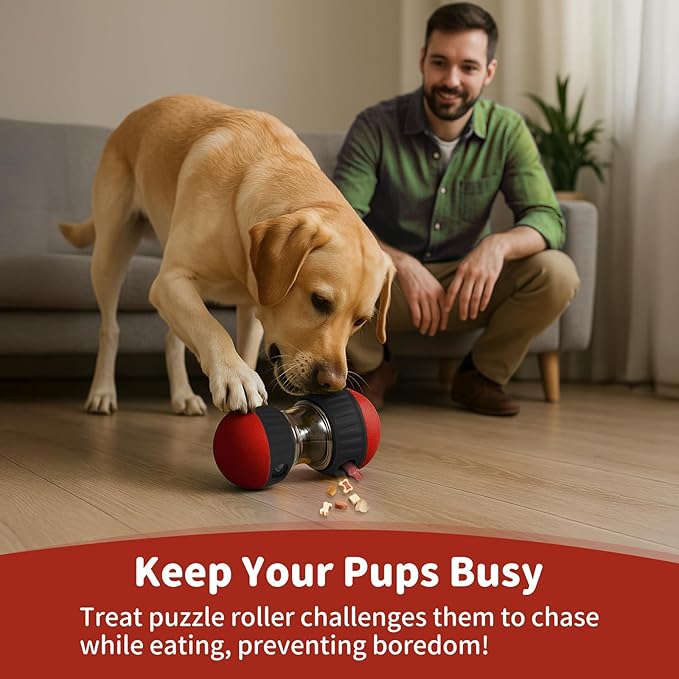 Interactive Dog Treat Puzzle Toys, Treat Dispensing Dog Enrichment Toys to Keep Them Busy, Adjustable Puppy Puzzle Feeder for Smart Dogs, Cognitive Toy for Small Medium Large Breed, Red