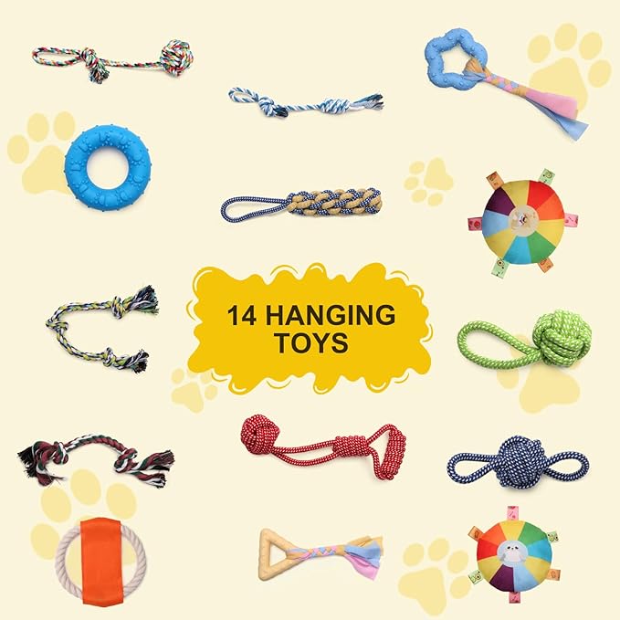 Upgraded Puppy Play Gym with 14 Hanging Toys -Small Dogs Indoor Jungle Gym-Adjustable PVC Frame, Teething & with Mental Stimulation