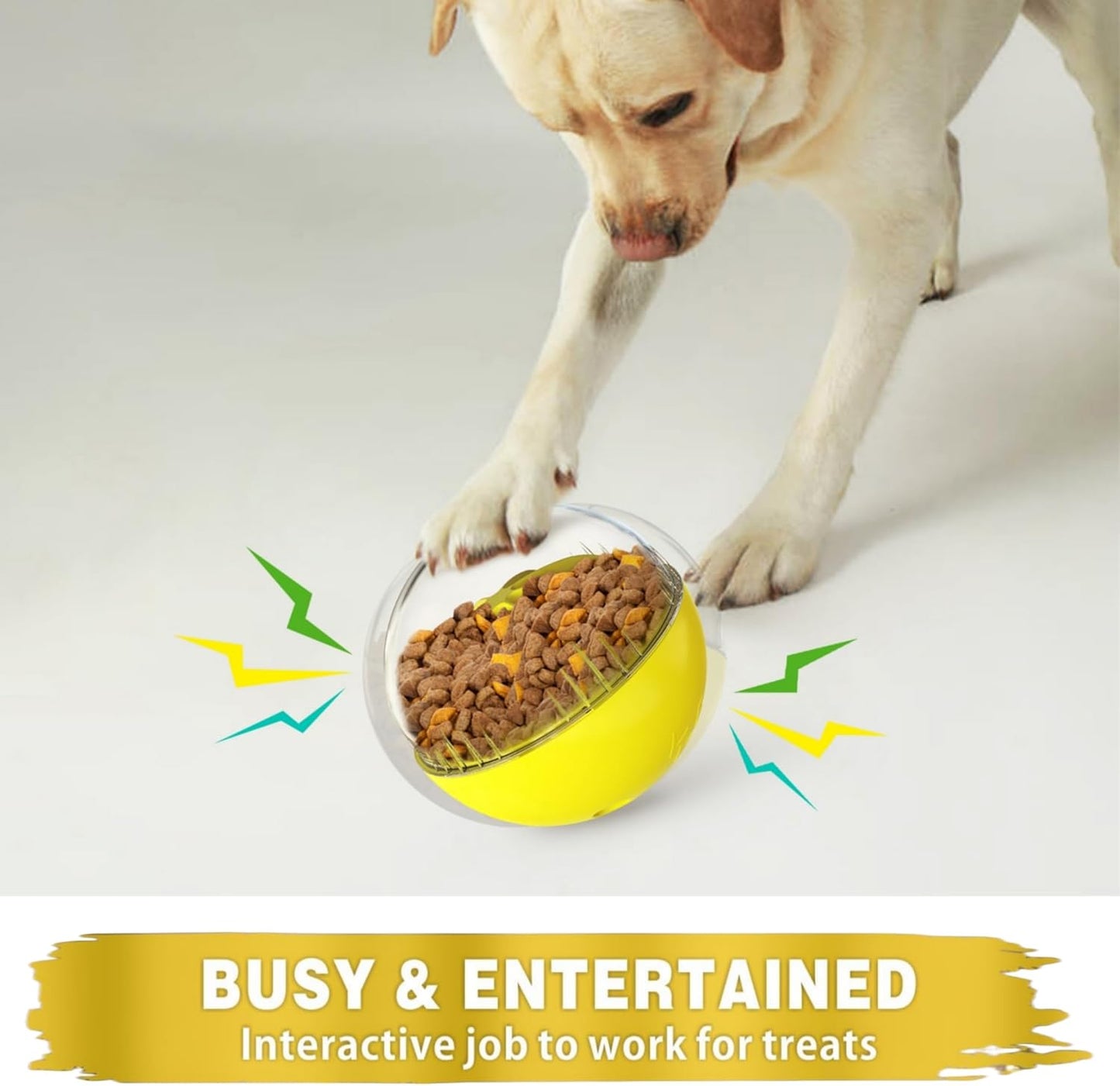 Enrichment Interactive Dog Treat Toy - Level 1 Mental Stimulation for Dogs, Dog Toys for Boredom Busy (Beginner-Yellow 5.6" Squeaky Ball)