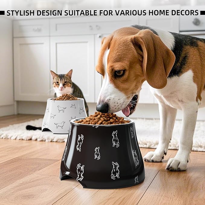 Elevated Dog Bowls with Stainless Steel Bowl, Prevention of Vertebrae Disease Dog Food Bowl, Non-Slip and High Capacity Pet Bowls M/2 Cup (Black)