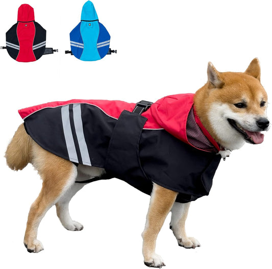 Dog Raincoat for Medium Large Extra Large Dogs, Waterproof Rain Jacket with Reflective Strap, Lightweight Hoodies Full-Body Coverage Dry Clothes (M, Red)