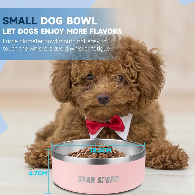 StarSpeed 42oz Stainless Steel Dog Bowls with Rubber Bottom Non-Slip Double Wall Metal Outdoor Dog Food and Water Bowls Weighted Insulated Pet Feeding Bowl for Small,Medium Sized Dogs or Cats