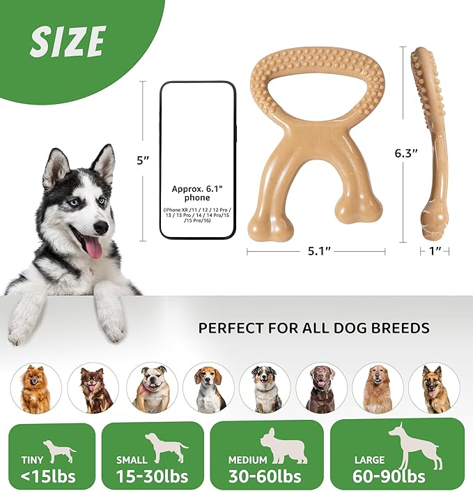 Durable Dog Chew Toy for Aggressive Chewers, Indestructible Nylon Bone Dental Care Teeth Cleaning Chew Toy for Small, Medium and Large Dogs, Keep Them Busy, Irresistible Beef Flavor (Brown)