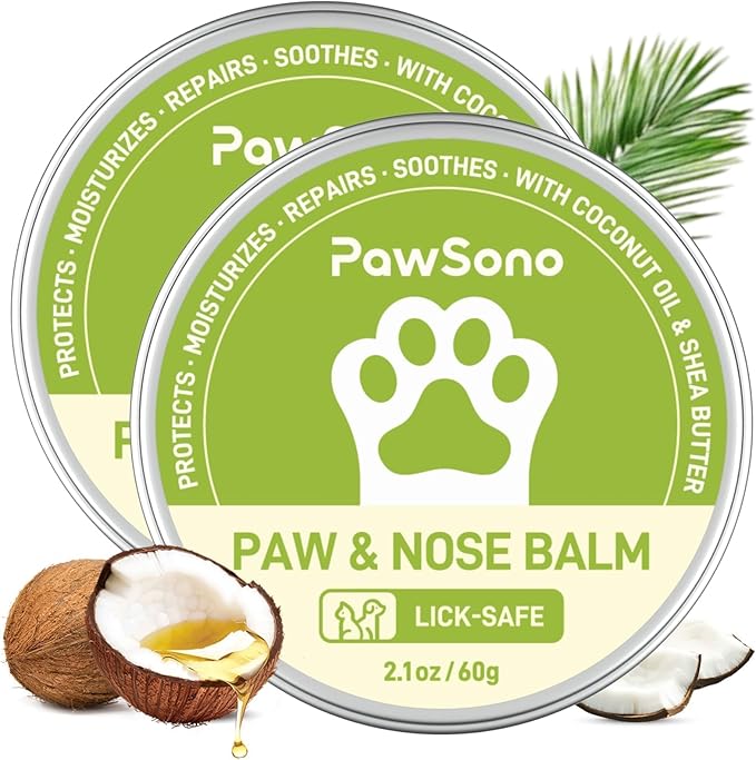 (2.1 oz*2) Lick-Safe Dog Paw & Nose Balm with Coconut Oil | Winter Road Salt & Cold Pavement Protector | All-Natural Moisturizer & Soother for Dry, Cracked Pads & Snout, Nose Butter for Bulldogs