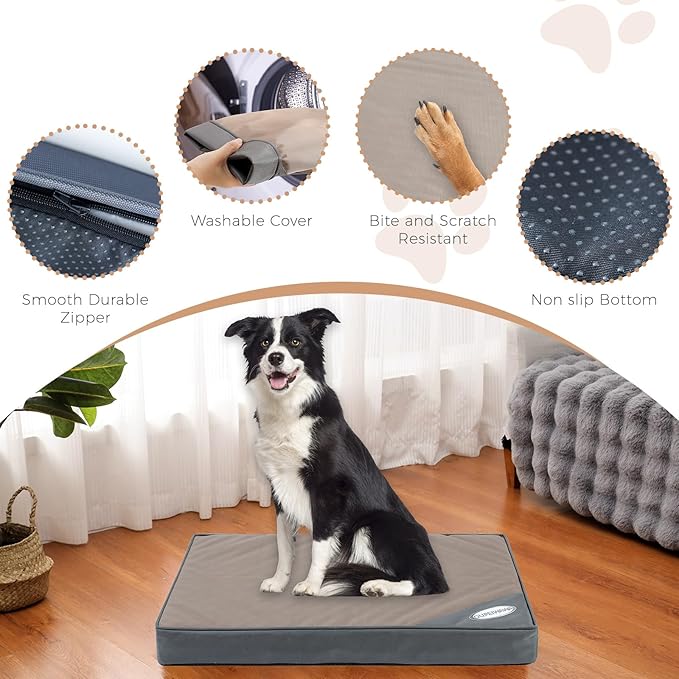 Orthopedic Outdoor Waterproof Dog Beds for Medium Dogs, Washable Pet Bed with Egg Crate Foam Pet Bed Mat for Crate and Removable Oxford Fabric Cover,36"x 26",Beige