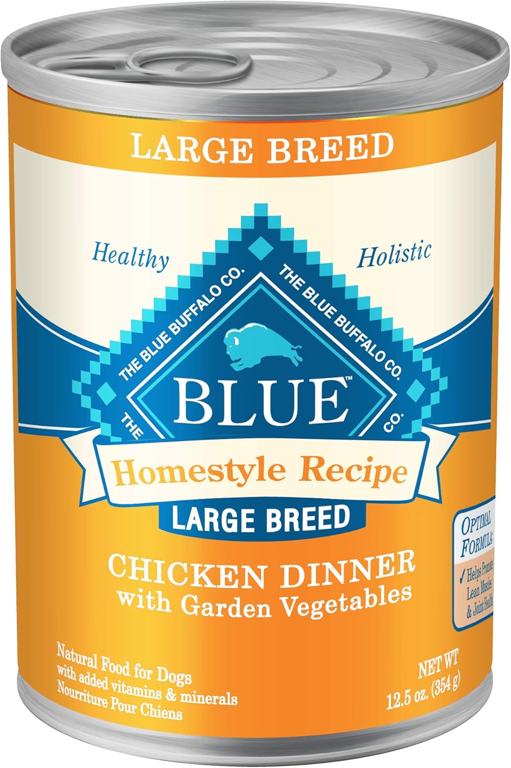 Blue Buffalo Homestyle Recipe Large Breed Adult Wet Dog Food, Made with Natural Ingredients, Chicken Dinner With Garden Vegetables, 12.5-oz. Can (Pack of 12)