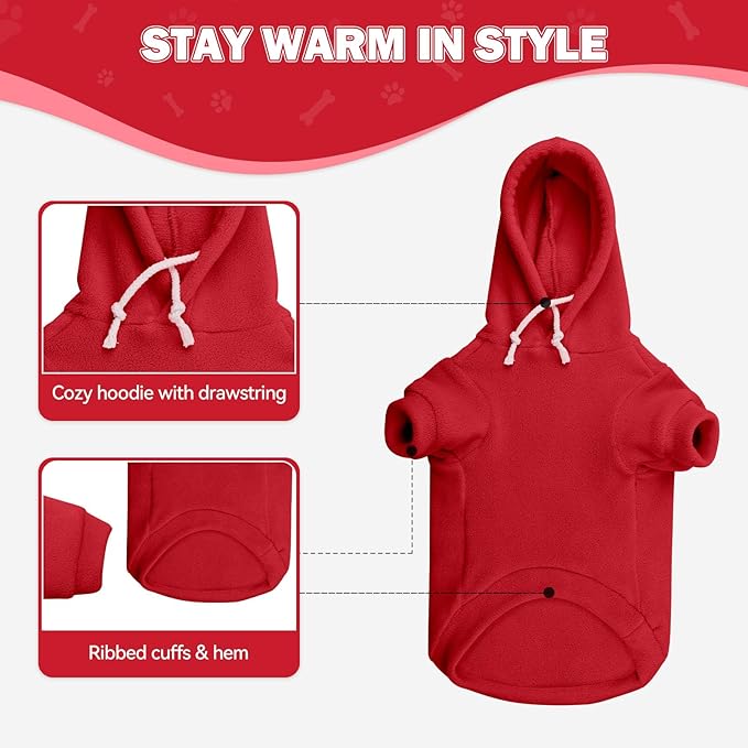 Dog Sweaters for Large Dogs,Extra-Large Dog Hoodie,Warm Fleece Sweatshirt with Hood & Pocket,Leash Hole,Cozy Cold Weather Pet Clothes Sweater Hoodie for Large Dogs(Red,XXL)