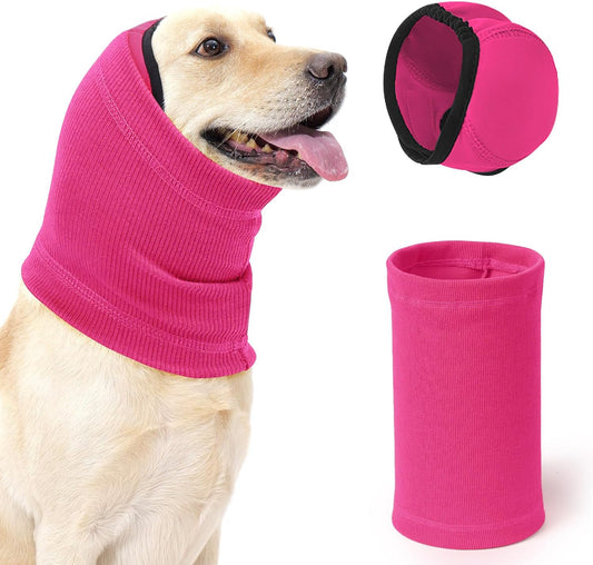 SlowTon Quiet Ears Dog Hoodie - 2 Pcs Ear Wrap Dog Ear Muffs Noise Protection, Anxiety Relief Dogs Hat Calming Hood Head Cover, Pet Headband Dogs Ear Protector for Grooming, Force Drying (Pink,M)