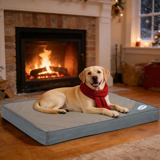 Orthopedic Outdoor Waterproof Dog Beds for Extra Large Dogs, Washable Pet Bed with Egg Crate Foam Pet Bed Mat for Crate and Removable Oxford Fabric Cover,45"x 32",Beige