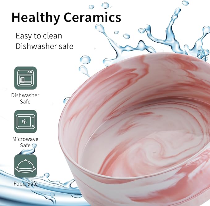 Elevated/Raised Dog Bowl Ceramic for Medium Large Sized Breed,Dog Food Water Bowl with Stand,8 in 7.6 Cups Non Slip Heavy Weighted Marble Pink