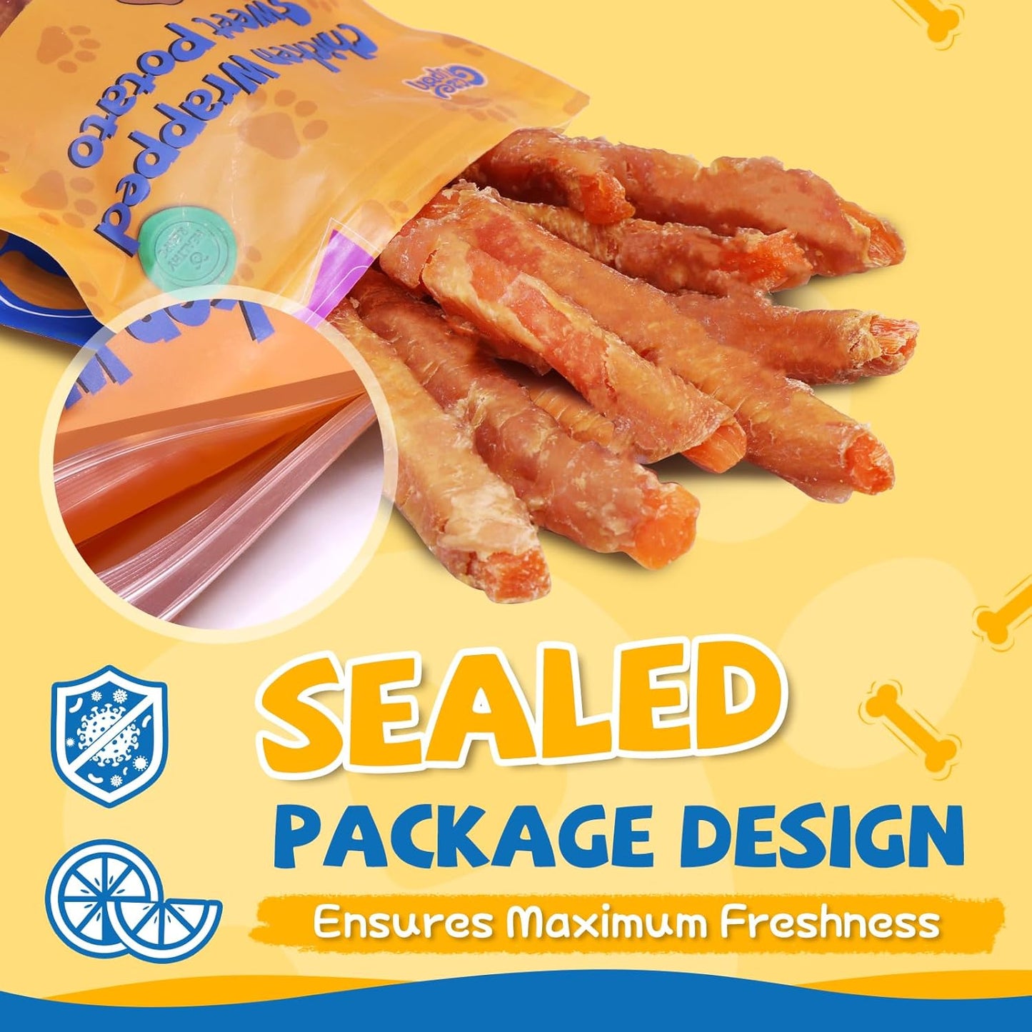 Gazeupon Dog Treats, Chicken Wrapped Sweet Potato, Healthy Training Snacks for Dogs w/Glucosamine Chondroitin, Rawhide Free