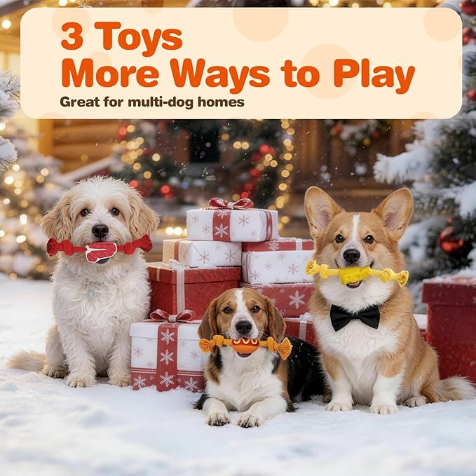 FOFOS Rubber Dog Rope Toys, 3 Pack Cheese Flavored Dog Chew Toys, Rubber Dog Toys with Cotton Rope, Boredom Relief Tug of War Toys for Small Medium Dogs