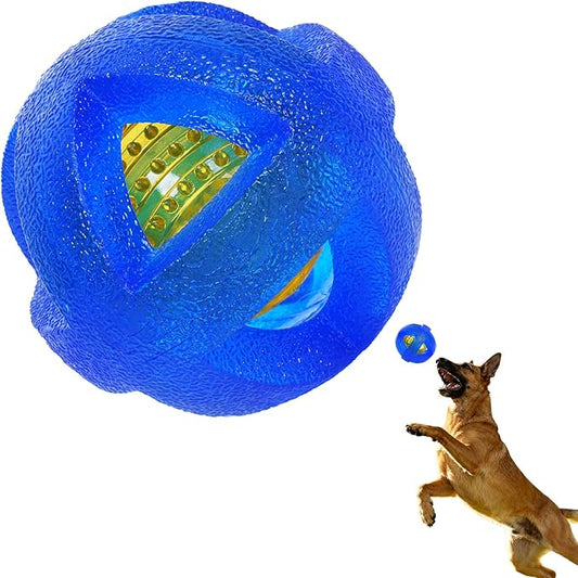 Dog Ball Toy for Chewing and Treat Dispensing - Rubber Chew Balls, Interactive Dog Puzzle Ball Toys for Fun & Chew Time, Treat Dispensing Toys for Small Medium Breed, 3.5 Inch (Blue)