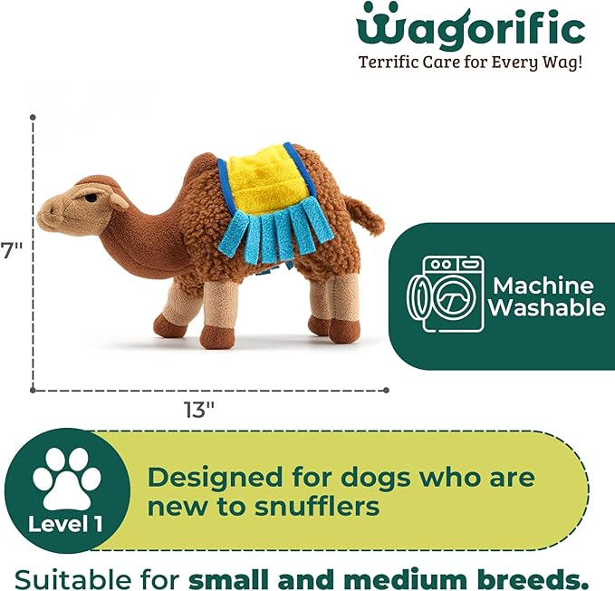 Snuffle Dogs Toys Plush Stuffed Puppy Toy No Squeaky Treat Hide for Large, Medium, Small Dogs and Puppies Slow Feeder, Machine Washable, Pet Supplies Toys for Dogs to Keep Them Busy, Camel