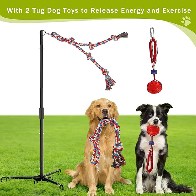 Outdoor Tug of War Dog Toy, Tether Interactive Dog Tug Toy Backyard Heavy-Duty Dog Solo Play Exercise Toy for Large Medium Dogs (Upgraded)
