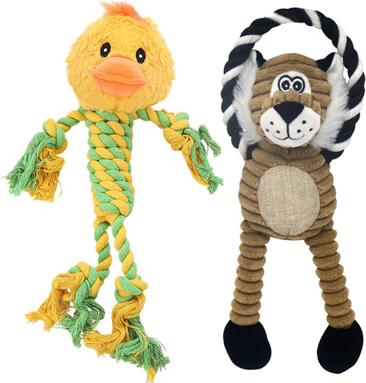 Rope Dog Toys to Keep Them Busy - Tug of War Dog Toys for Boredom Plush Interactive Squeaky Puppy Toys for Small Medium Large Dogs