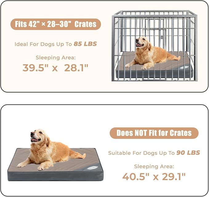 Orthopedic Outdoor Waterproof Dog Beds for Large Dogs, Washable Pet Bed with Egg Crate Foam Pet Bed Mat for Crate and Removable Oxford Fabric Cover,41"x 29",Beige