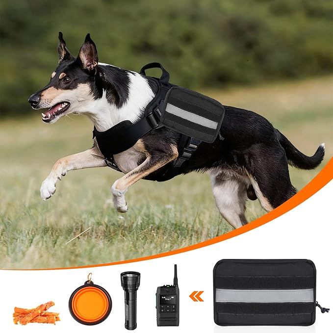 Yeebeny Service Dog Vest Harness Saddle Bag Backpack Pouch, Emotional Support Saddle Bag for Snacks, Poop Bags and Toys Practical Equipment Tactical Management Bag