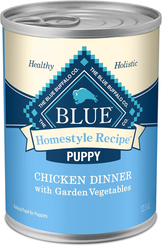 Blue Buffalo Homestyle Recipe Puppy Wet Dog Food, Made with Natural Ingredients, Chicken Dinner with Garden Vegetables & Brown Rice, 12.5-oz Cans (12 Count)