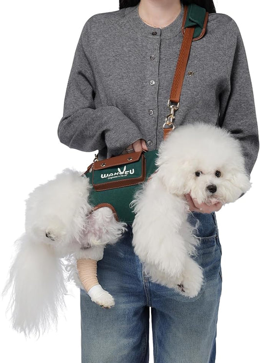Dog Lift Harness Dog Carrier Dog VES Harness Adjustable Dog Leash with Small Puppy Treat Bag（Green,XS）