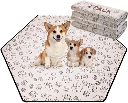 Qeils Reusable Puppy Pads, 2 Pack Washable Pee Pads for Dogs, Specifically Designed for 6 Panels for Dog Playpen Waterproof Non Slip Wee Wee pad, Absorbent & Leakproof Mats for Kennel, Floor 55"x 62"