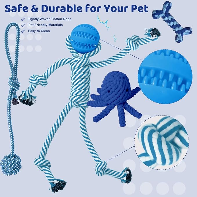 Puppy Chew Toys for Teething: Rope Dog Toys Durable Interactive Tug Play with Rubber Treat Ball for Small Medium Breed - Birthday Gift for Pet