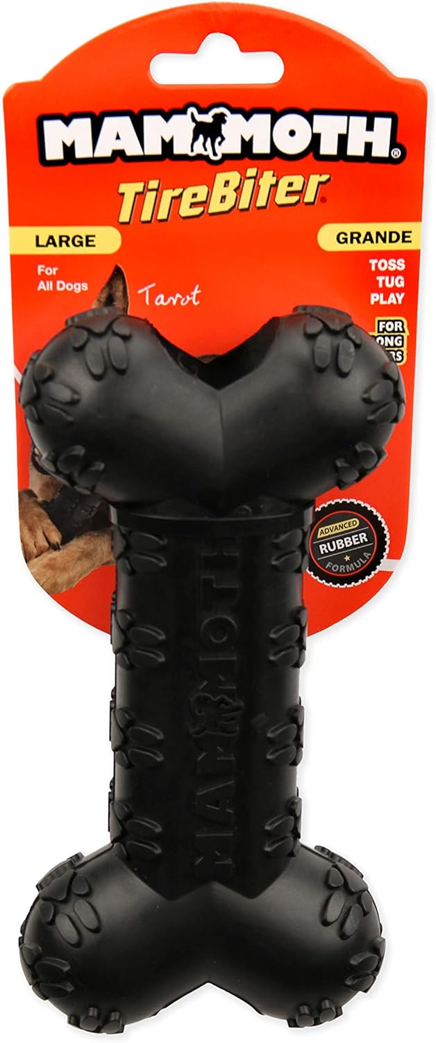 Mammoth TireBiterII Bone with Treat Station – Natural Rubber Dog Toys for Extreme Chewers – Dog Toys for Extra Long Interactive Play – Aggressive Chewer Toys for Dogs - Large 7.25