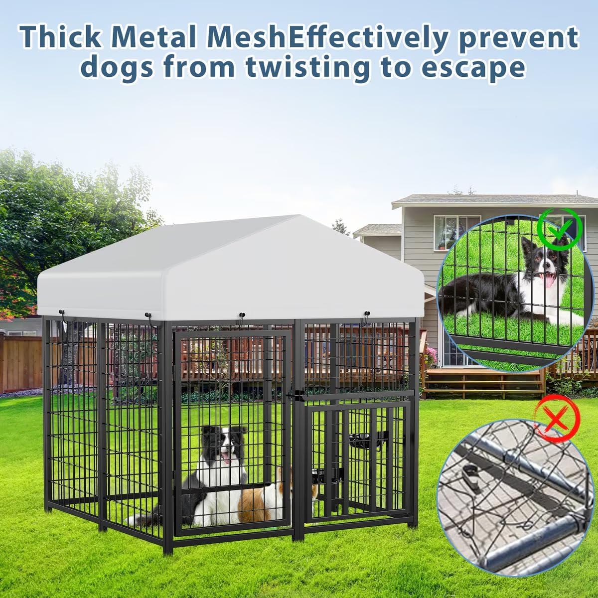 ROOMTEC Large Dog Kennel Outdoor Pet Pens Dogs Run Enclosure Animal Hutch Metal Coop Fence with Roof Cover (4'L x 4'W x 4.25'H)